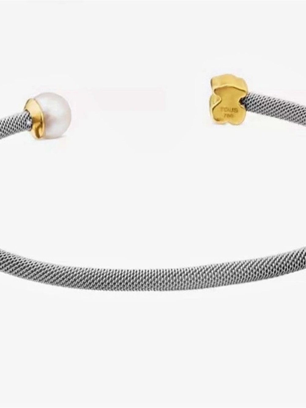 TOUS Icon Mesh Steel and 18K Solid Gold Bracelet with Pearl and Bear Motif Pearl